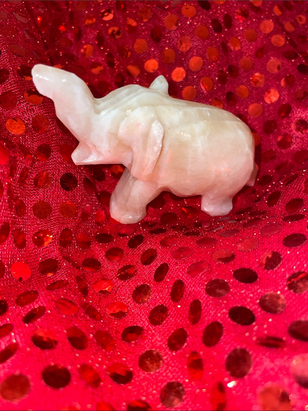 Vintage Marble Alabaster Stone Elephant Carved Cream Trunk Up Figurine